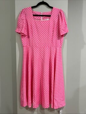 IMEKIS NWT 50’s Style Pink White Polka Dot Fit & Flare Dress